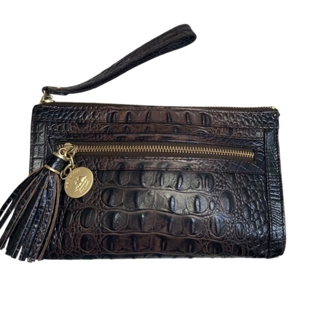 Brahmin brown Melbourne embossed leather wristlet clutch bag